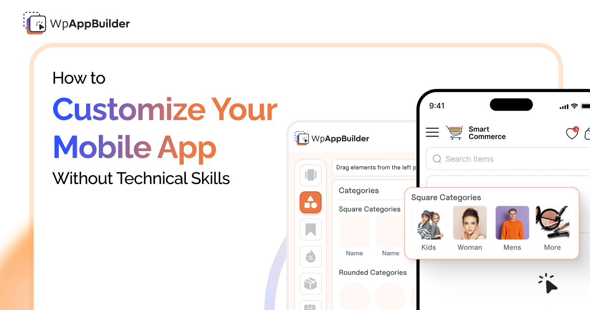 Customize a mobile app interface using a no-code drag-and-drop builder
