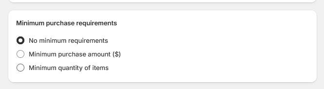 Set minimum purchase requirements for discount