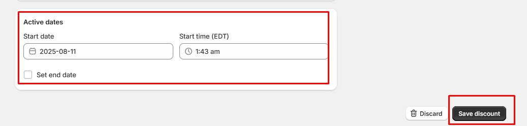 Discount active dates