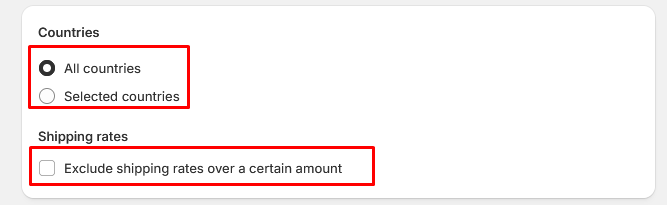 Countries for free shipping