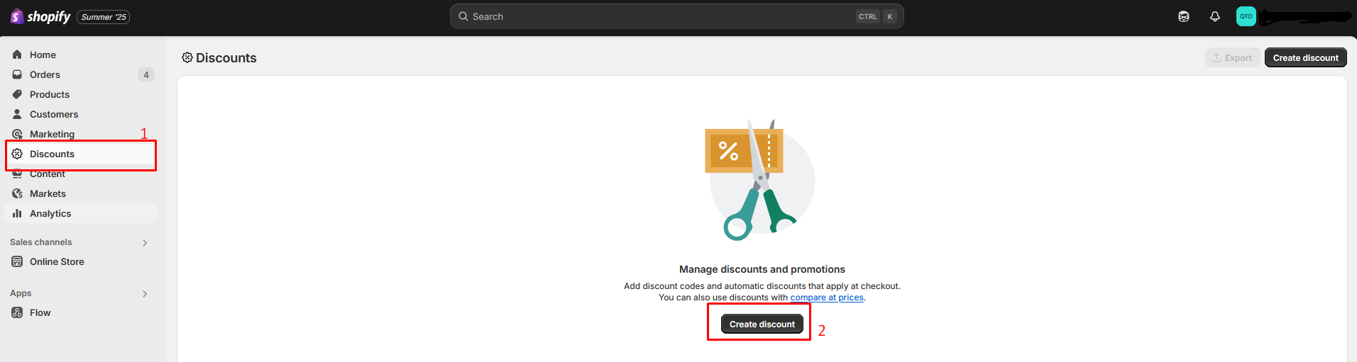 create discount in Shopify admin