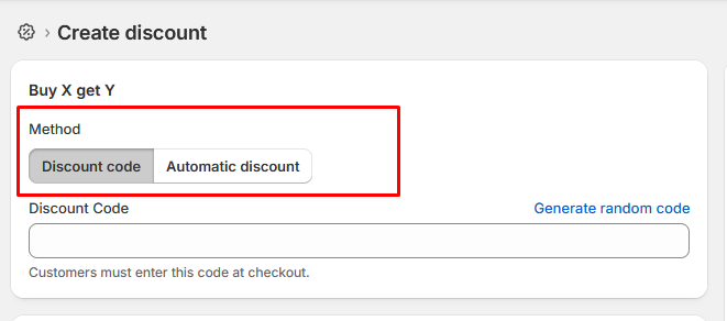 Discount method for BOGO offer in Shopify