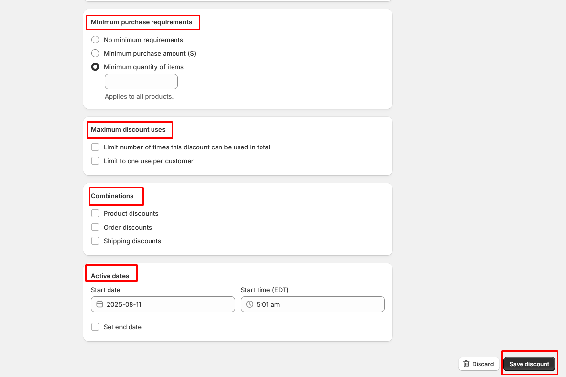 Setting up order discount in Shopify admin